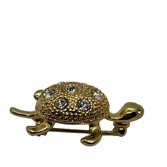 Napier Turtle Brooch Pin Crystal Rhinestone Gold Tone Signed Small Cute Vintage - Picture 4 of 15